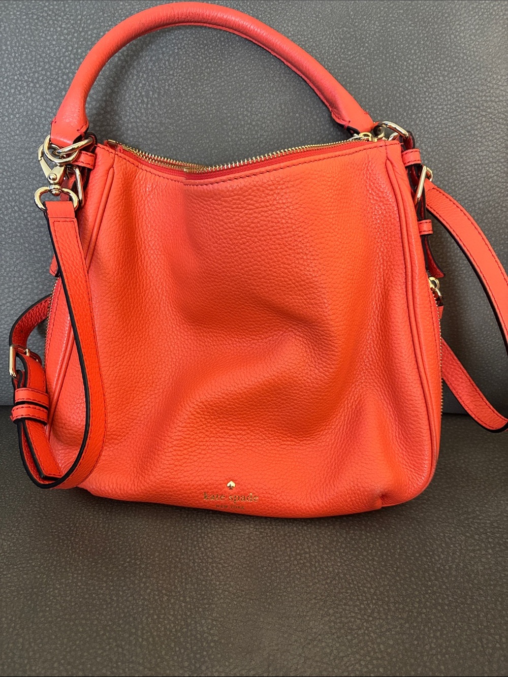 kate spade Coral Orange Pebbled Leather Shoulder Bag